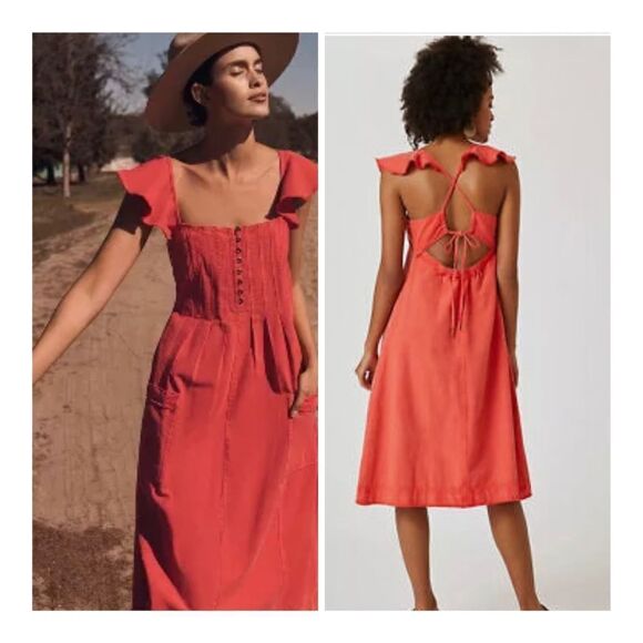 New Pilcro Flutter Sleeve Midi Dress Anthropologie Denim Button New size M - Picture 1 of 8